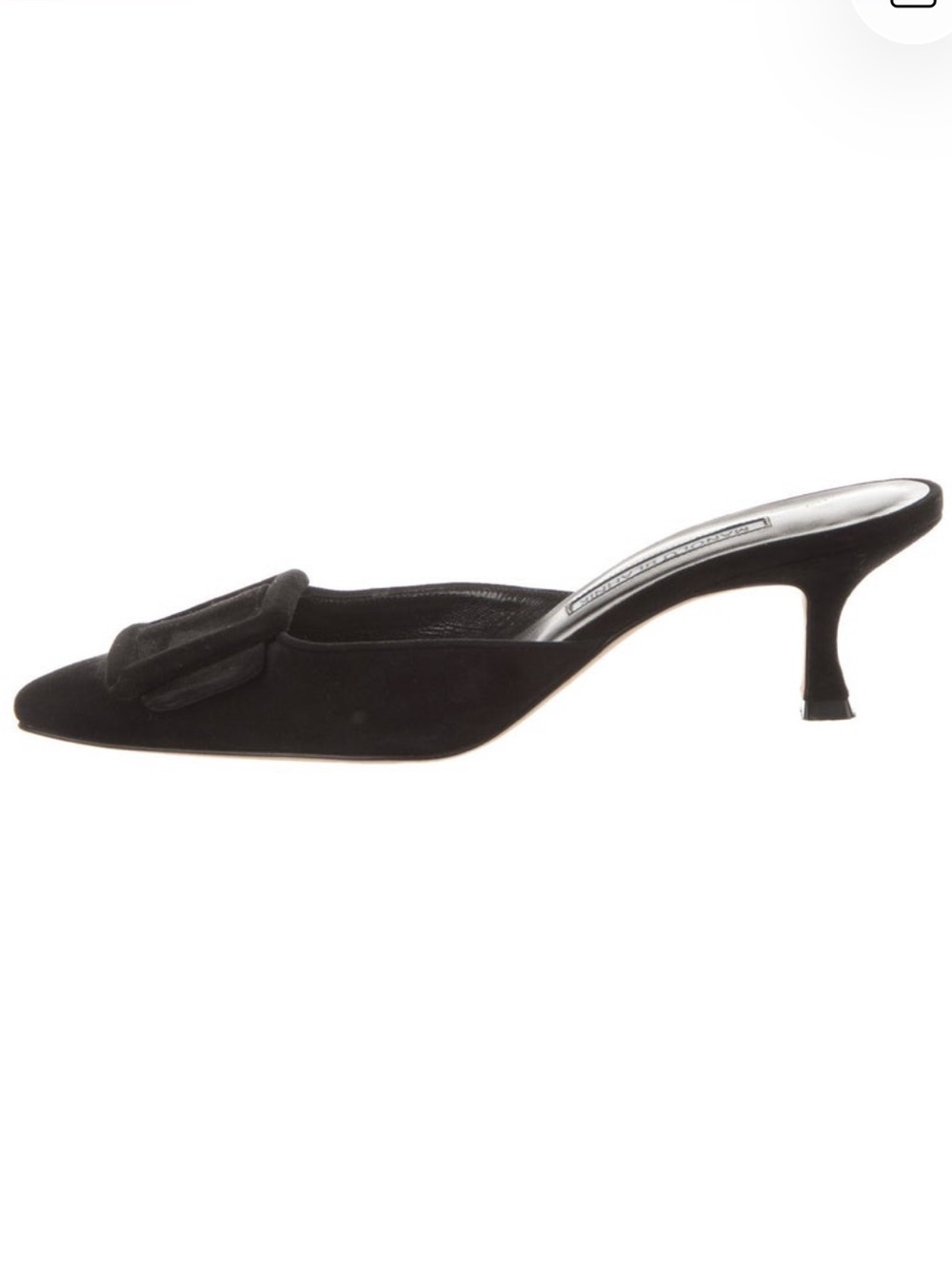 Manolo Blahnik Maysale Black Suede Pointed Toe Mule Slides